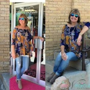 Paisley Falling Tunic Top, Navy